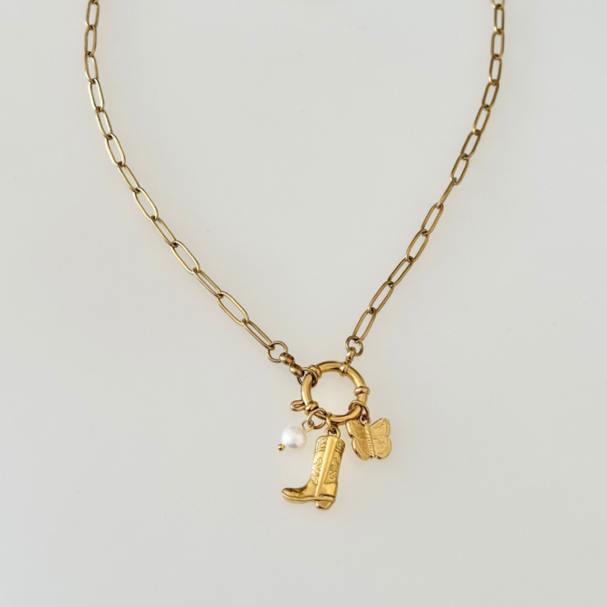 Κολιέ Χρυσό ατσάλινο με charms