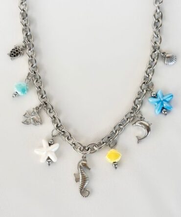 Κολιέ ατσάλινο ασημί με charms