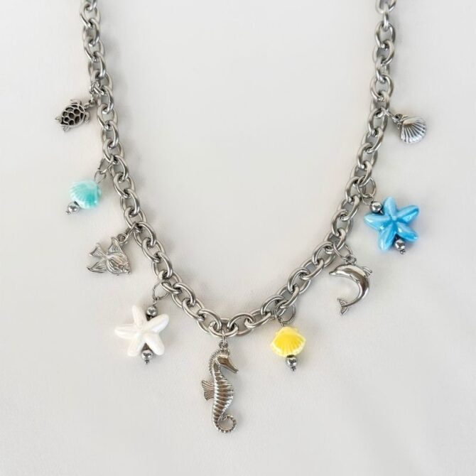 Κολιέ ατσάλινο ασημί με charms