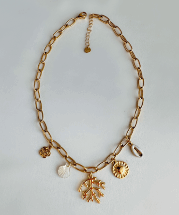 Χρυσό ατσάλινο κολιέ με charms